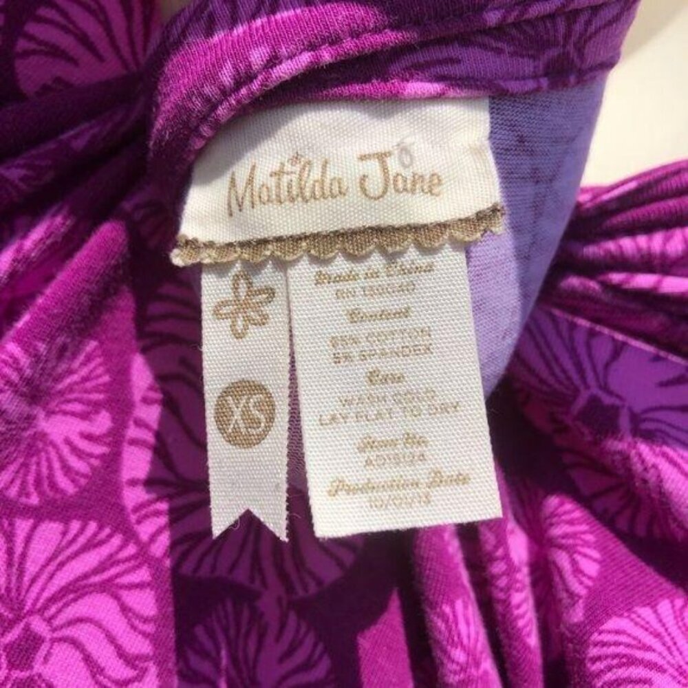 Matilda Jane Dress XS Mini Magnolia Purple Short Sleeve Ruffle Floral Henley - Picture 7 of 7